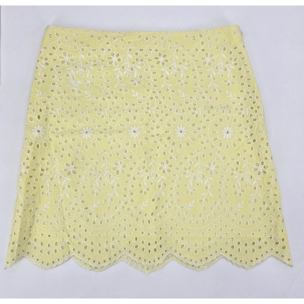 LOFT Butter Yellow Eyelet Skirt NWT Scalloped Hem Cottagecore Floral Mini Size 8